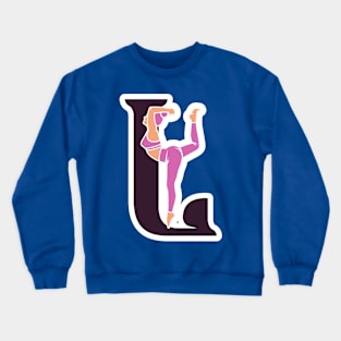 Sports yoga women in letter L Sticker design vector illustration. Alphabet letter icon concept. Sports young women doing yoga exercises with letter L sticker design logo icons. Crewneck Sweatshirt